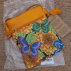 Sukriti Vibrant Mustard Crossbody Bag with Butterflies & Flowers